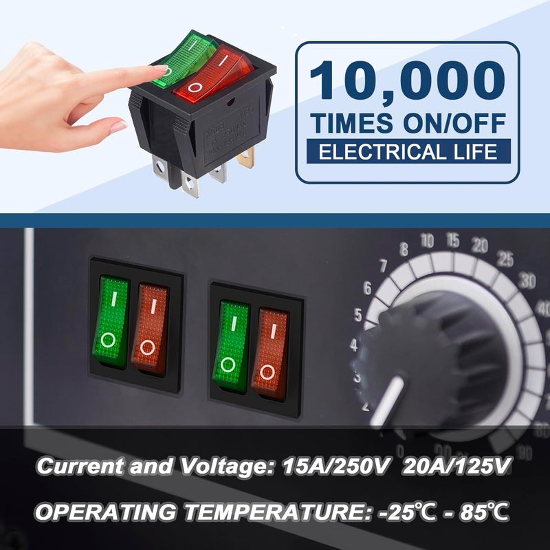 VEXUNGA 6pcs Mini Light Switch 6 Pin On Off Red Green Lighted Double Boat Rocker Switch 20A 125V AC 15A 250V 2 Position Illuminated SPST Dual Switches for Car Marine - Image 4